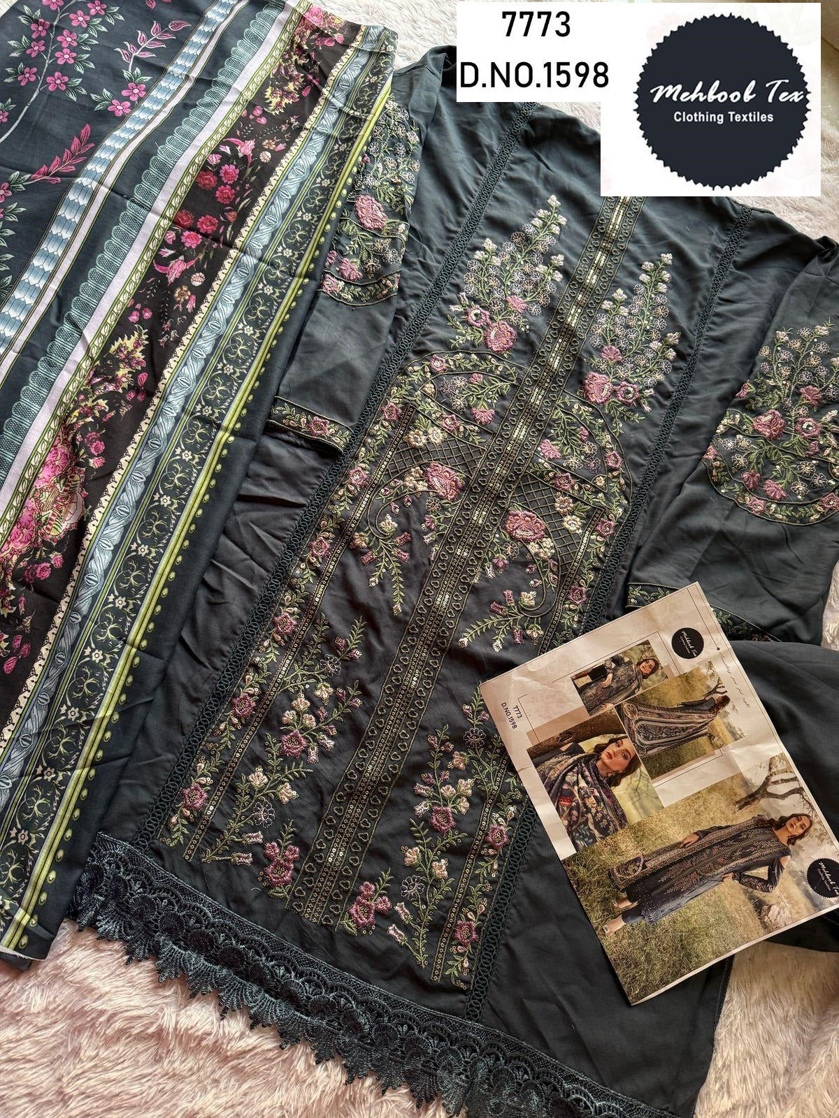 1598 Black Mehboob Tex Embroidery Pakistani Salwar Suits