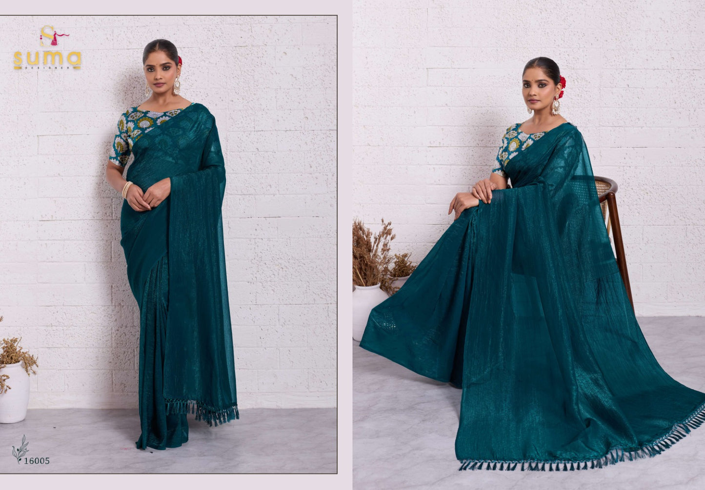 16005 Emma Suma Designer Pure Crunchy Sarees