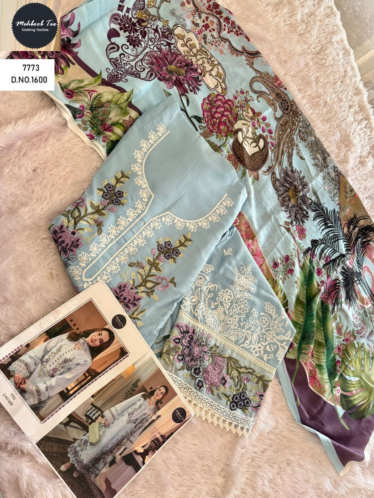 1600 Sky Mehboob Tex Cambric Cotton Pakistani Salwar Suits