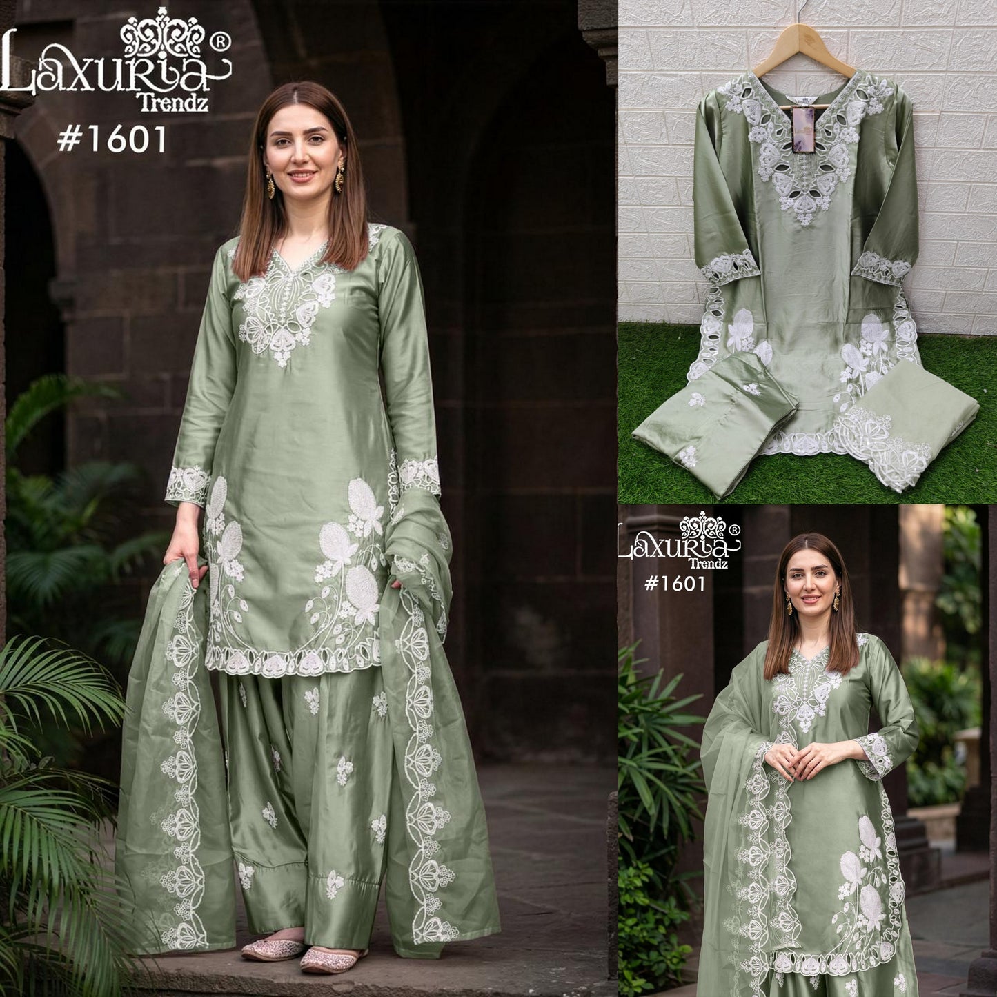 1601 Pista Laxuria Trendz Satin Pakistani Readymade Suits