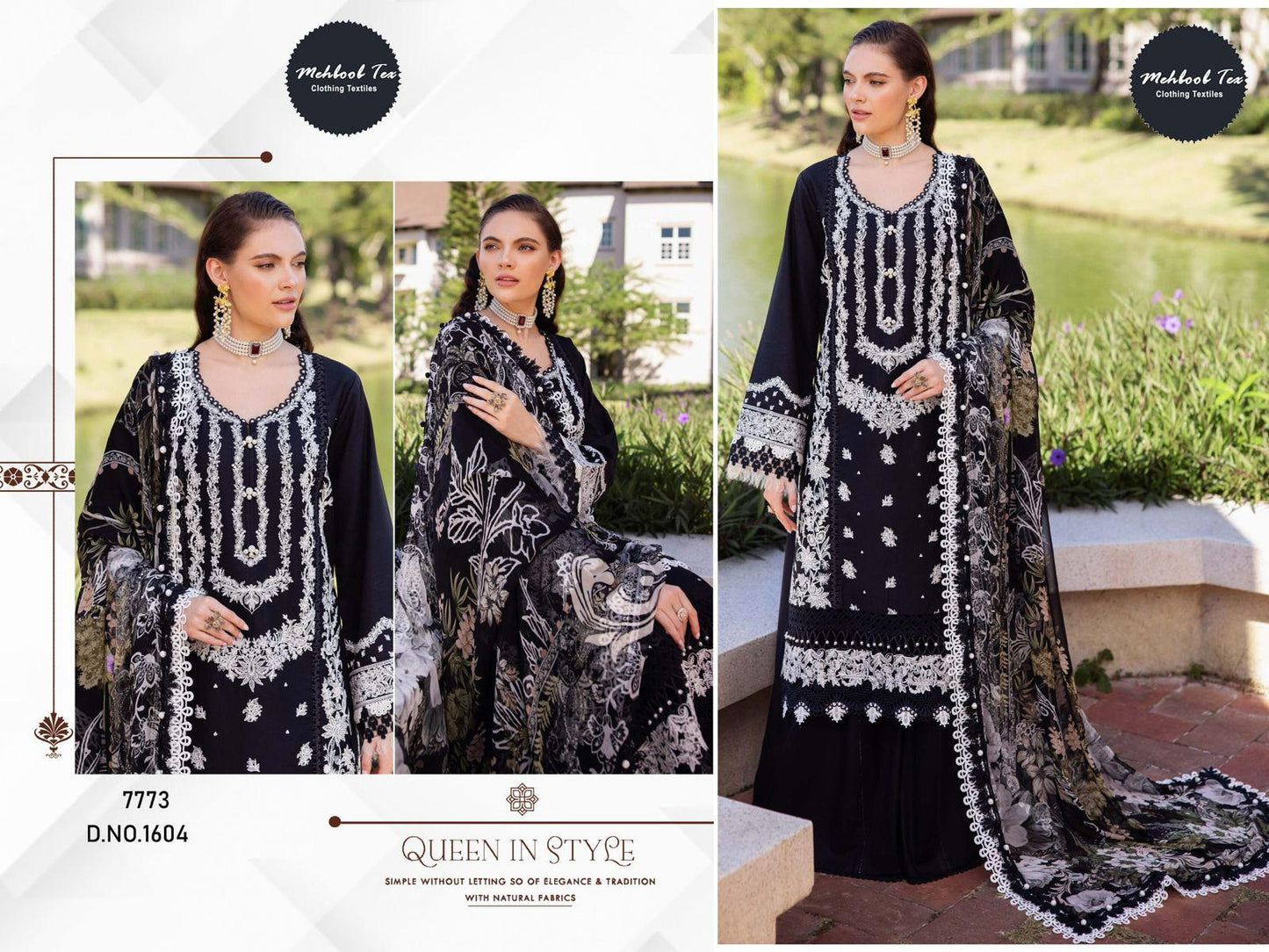 1604 Black Mehboob Tex Embroidery Pakistani Salwar Suits