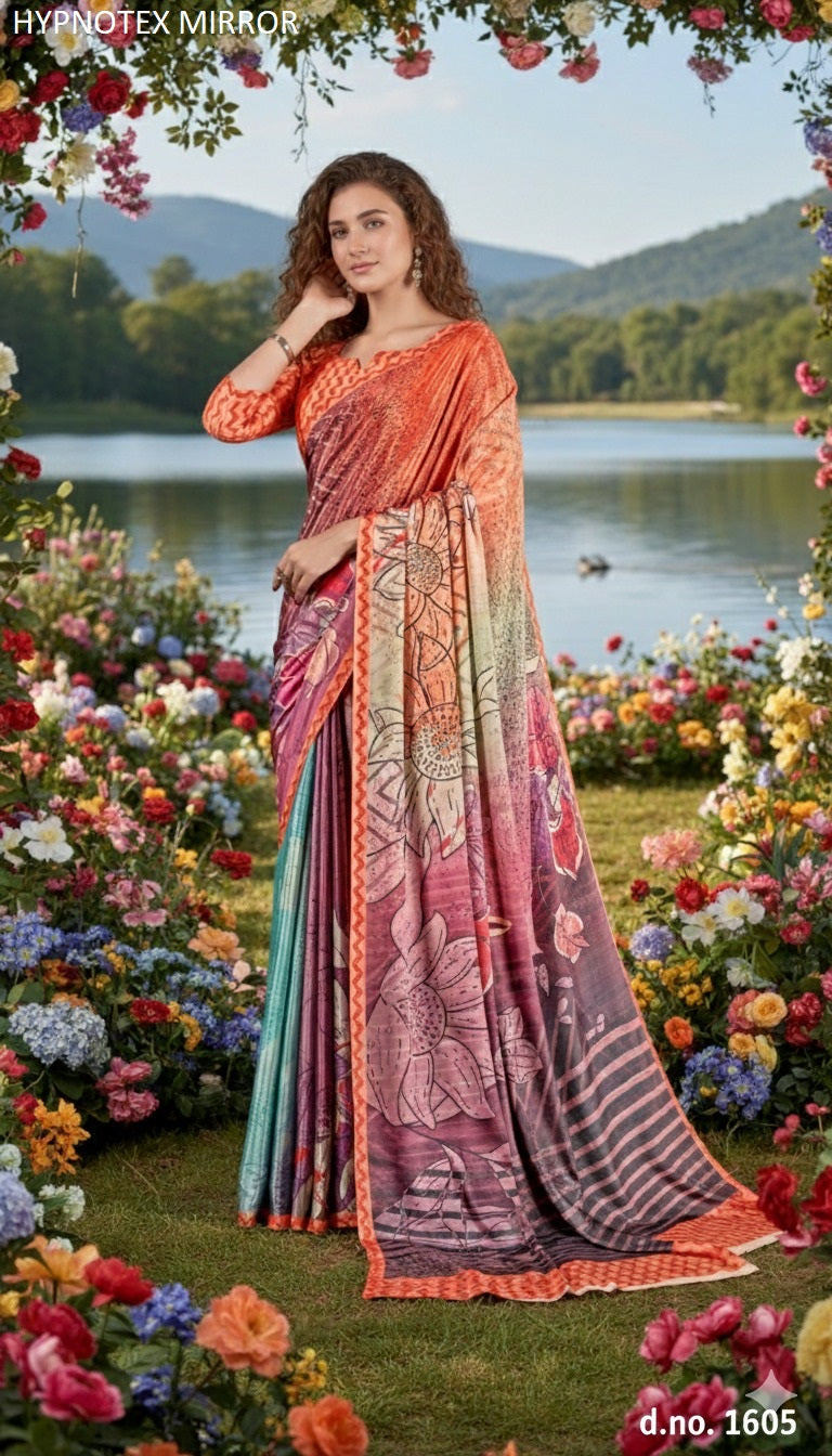 1605 Mirror Hypnotex Silk Crepe Sarees
