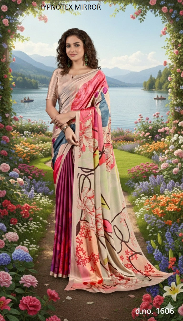 1606 Mirror Hypnotex Silk Crepe Sarees