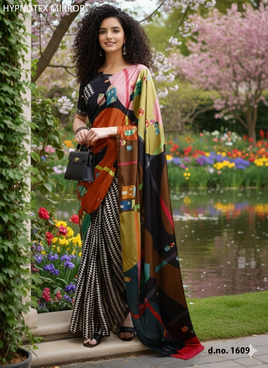 1609 Mirror Hypnotex Silk Crepe Sarees