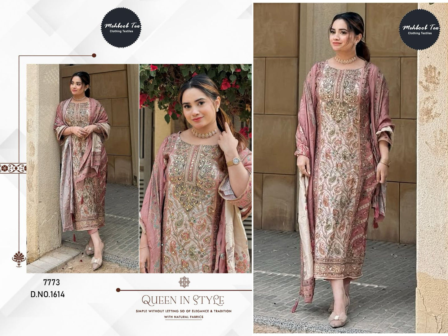 1614 Pink Mehboob Tex Pure Viscose Pakistani Salwar Suits