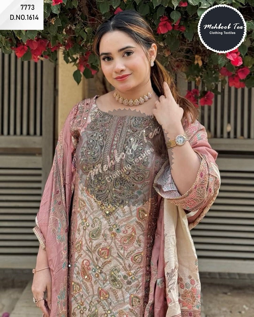 1614 Pink Mehboob Tex Pure Viscose Pakistani Salwar Suits