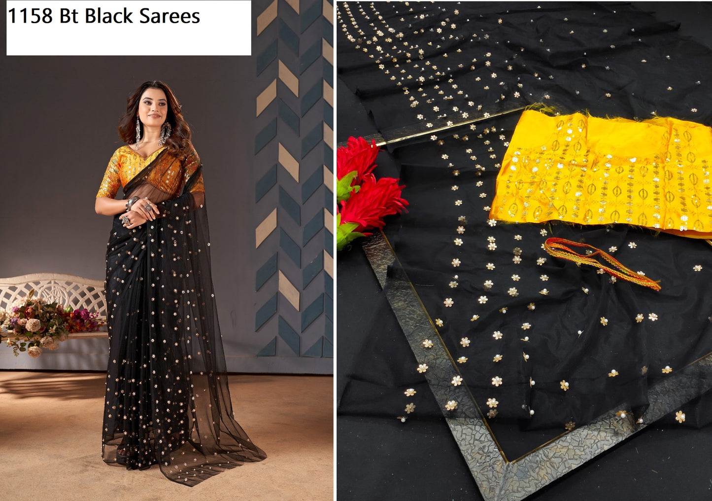 1158Black Bt Sarees