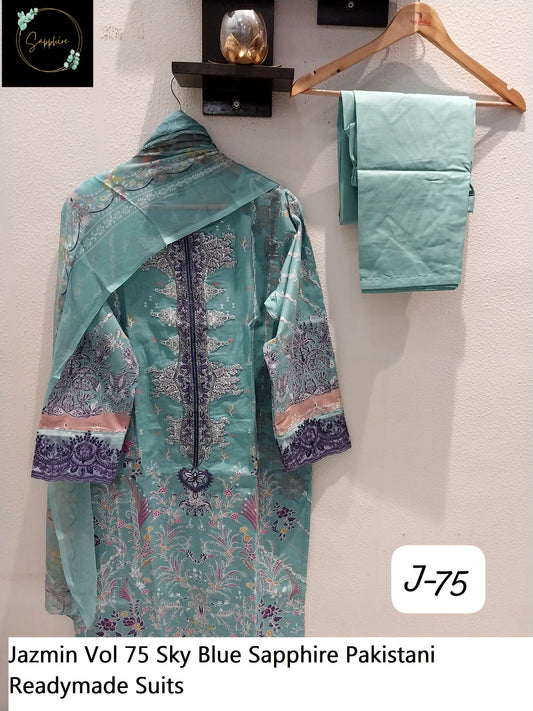 Jazmin Vol 75 Sky Blue Sapphire Pakistani Readymade Suits