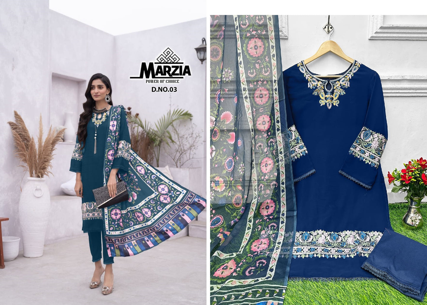 Dn-03Navy Blue Marzia Pakistani Readymade Suits