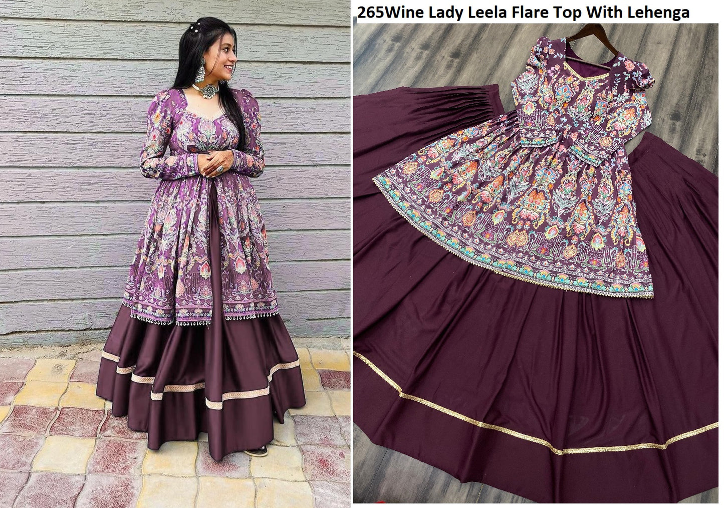 265Wine Lady Leela Flare Top With Lehenga