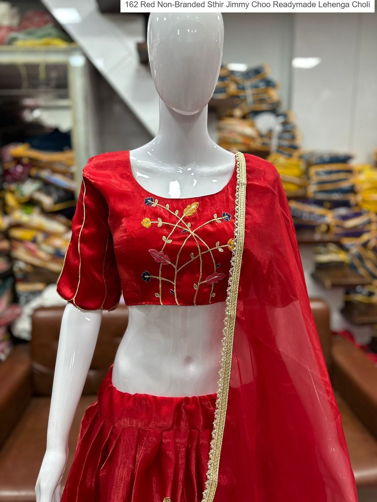 162 Red Non-Branded Sthir Jimmy Choo Readymade Lehenga Choli