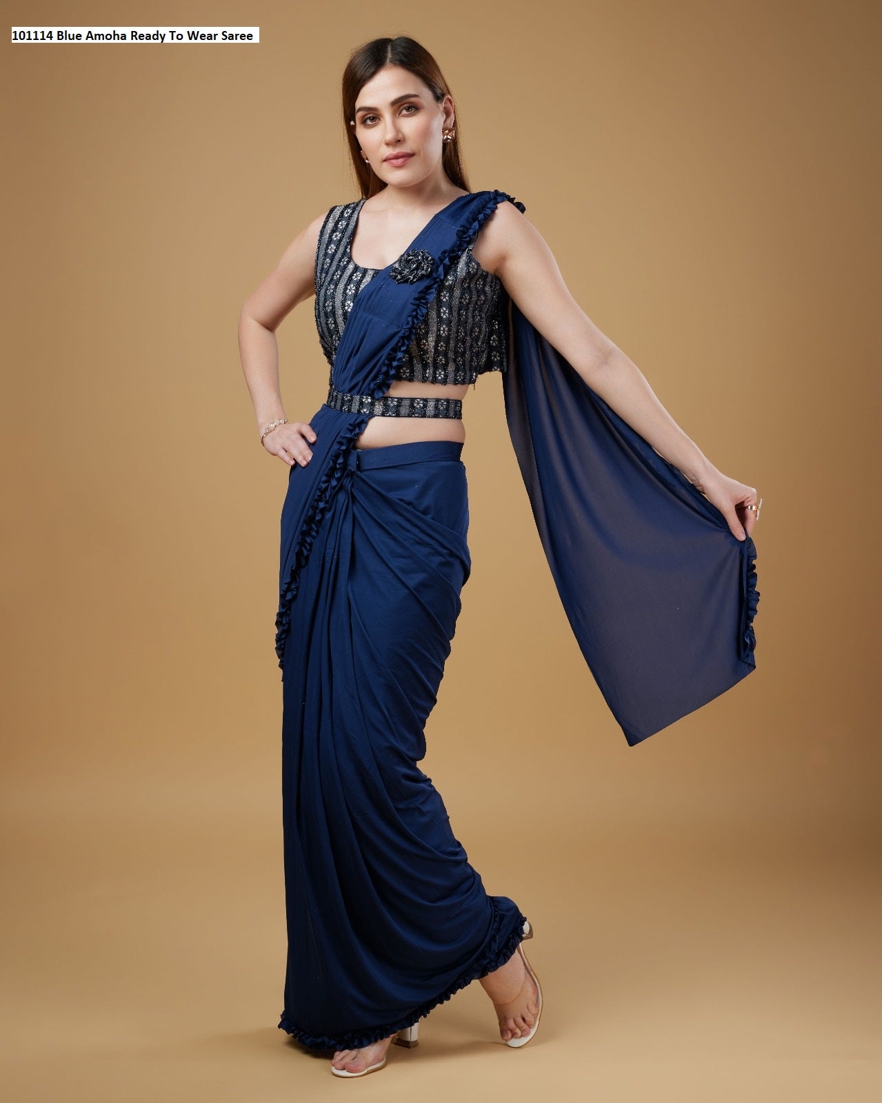 101114 Blue Amoha Ready To Wear Saree