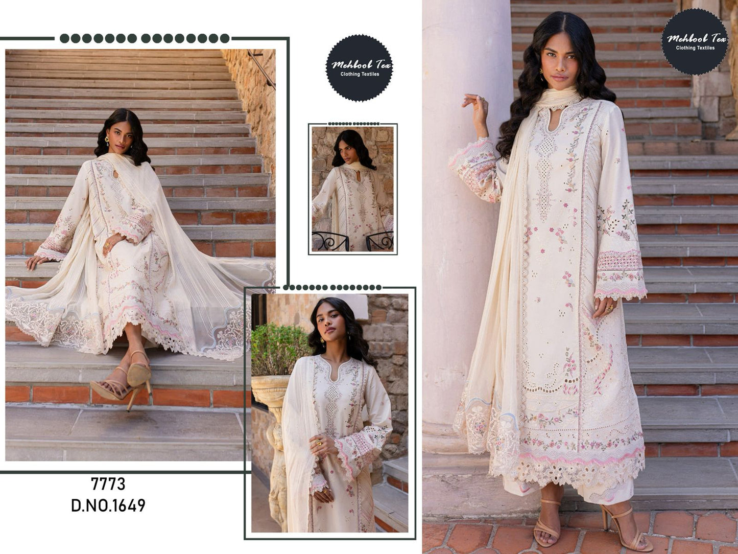 1649 White Mehboob Tex Embroidery Pakistani Salwar Suits