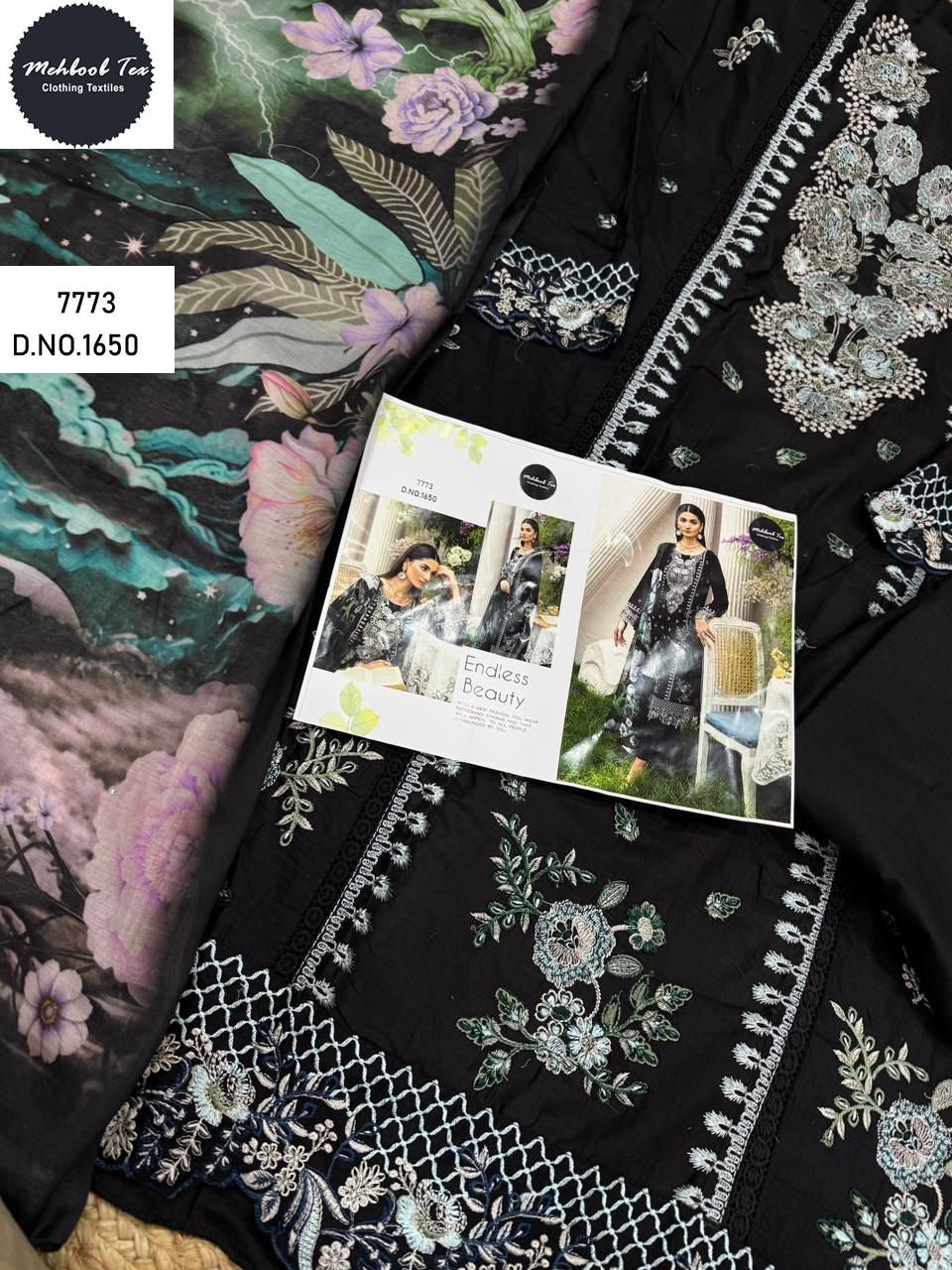 1650 Black Mehboob Tex Embroidery Pakistani Salwar Suits