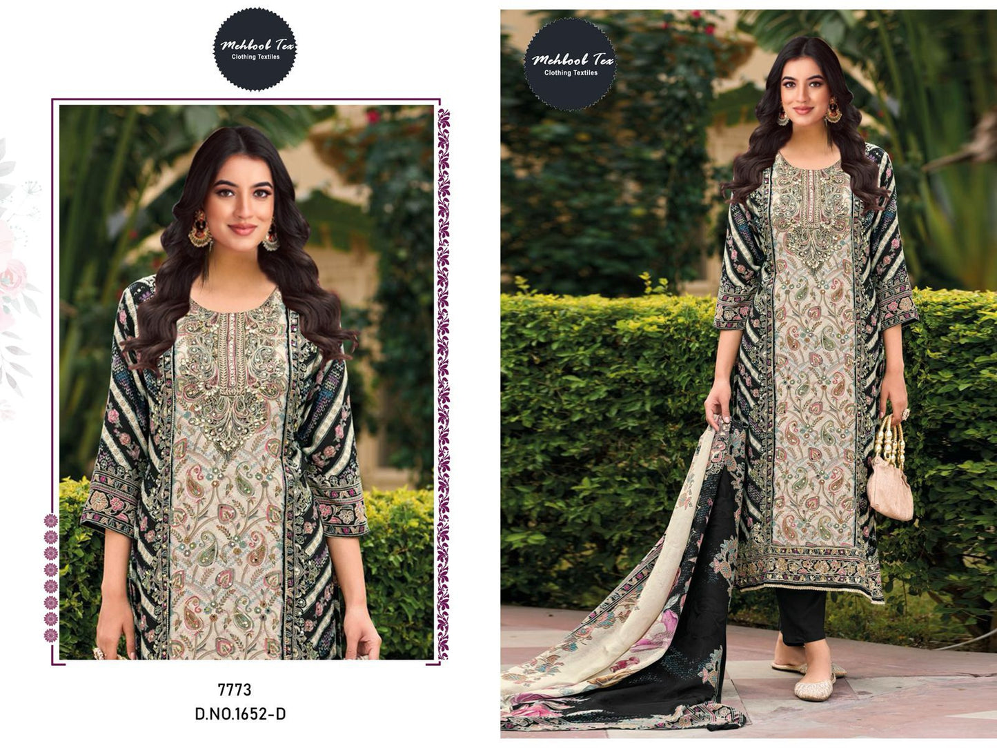 1652-D Mehboob Tex Pure Muslin Pakistani Salwar Suits