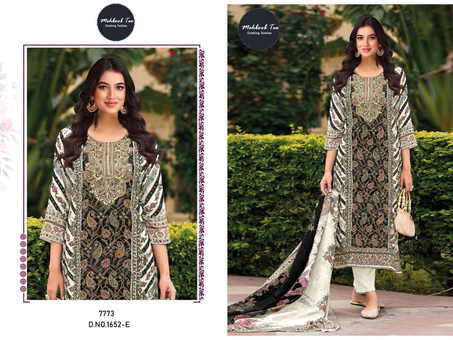 1652-E Mehboob Tex Pure Muslin Pakistani Salwar Suits