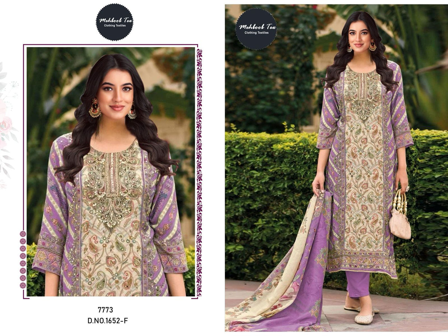 1652-F Mehboob Tex Viscose Karachi Unstitched Suits