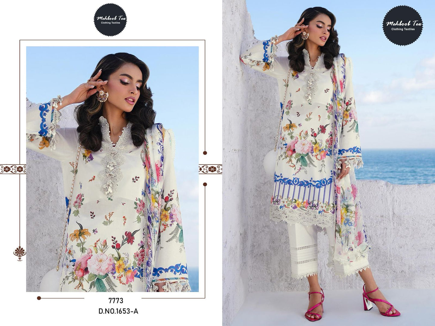 1653-A Mehboob Tex Printed Pakistani Patch Suits