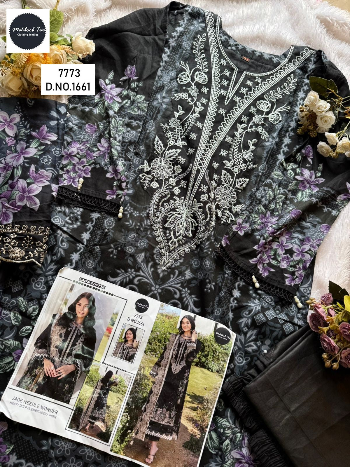 1661 Black Mehboob Tex Embroidery Pakistani Patch Suits