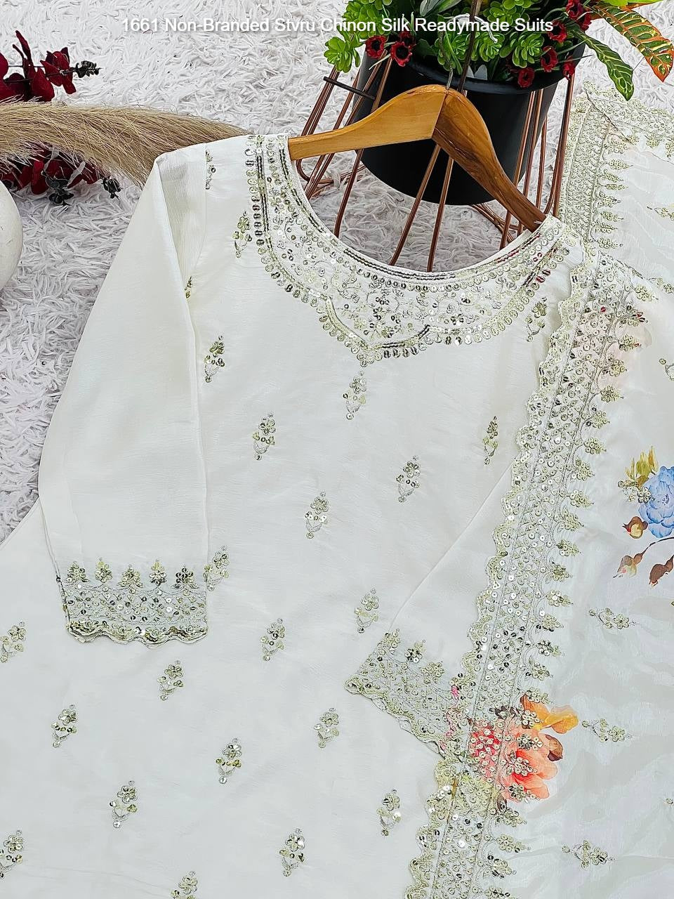 1661 Non-Branded Stvru Chinon Silk Readymade Suits