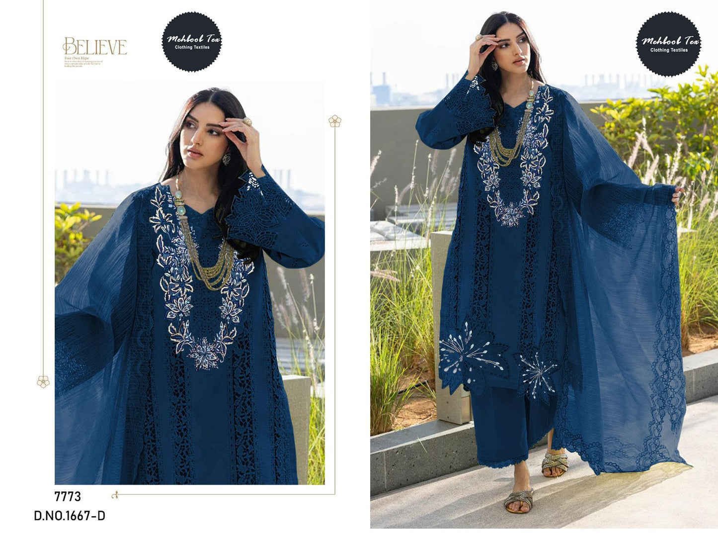 1667-D Mehboob Tex Embroidery Pakistani Salwar Suits