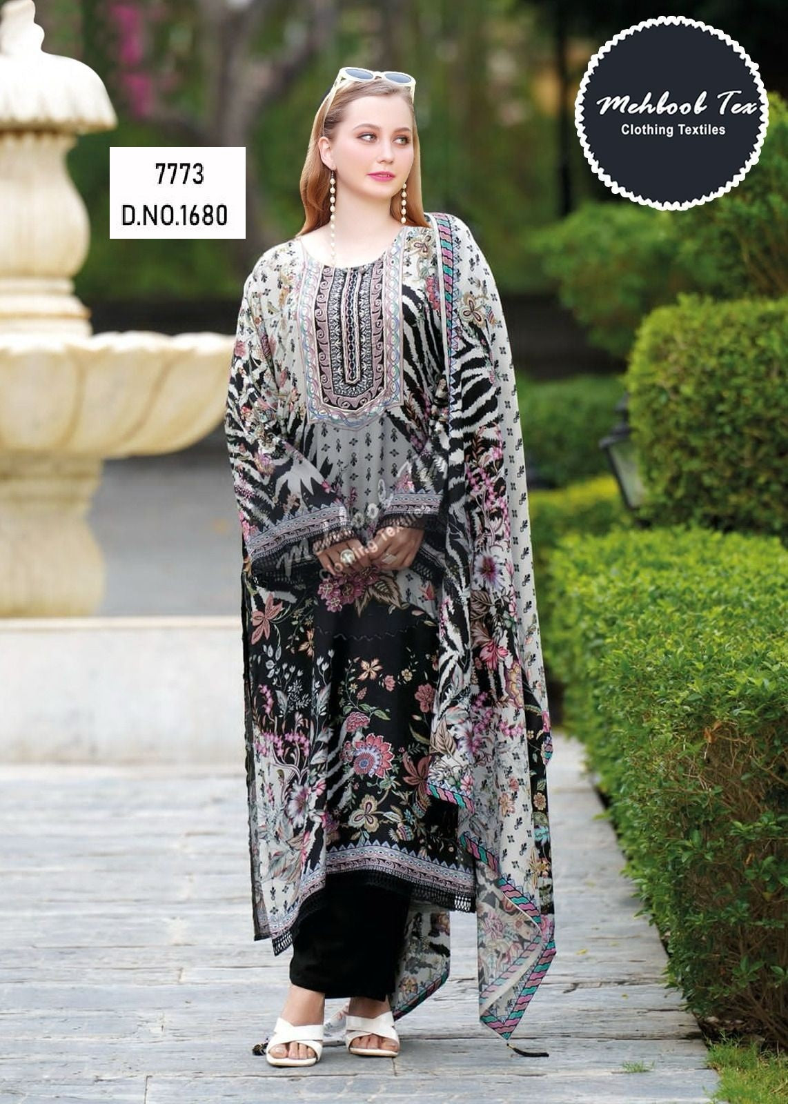 1680 Black Mehboob Tex Printed Karachi Unstitched Suits