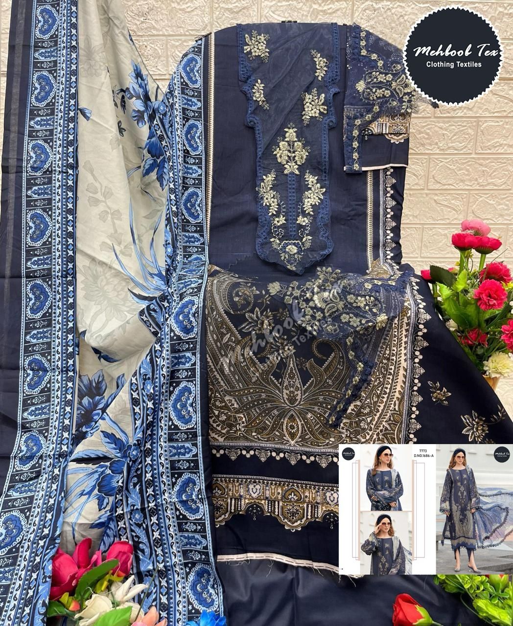 1686-A Mehboob Tex Printed Pakistani Patch Suits