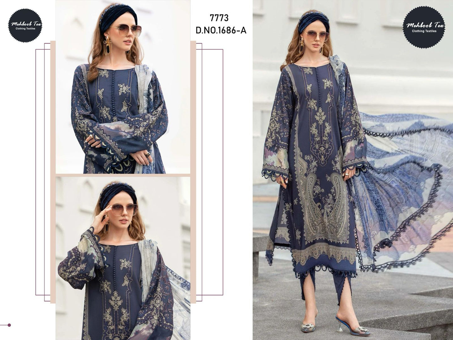 1686-A Mehboob Tex Printed Pakistani Patch Suits