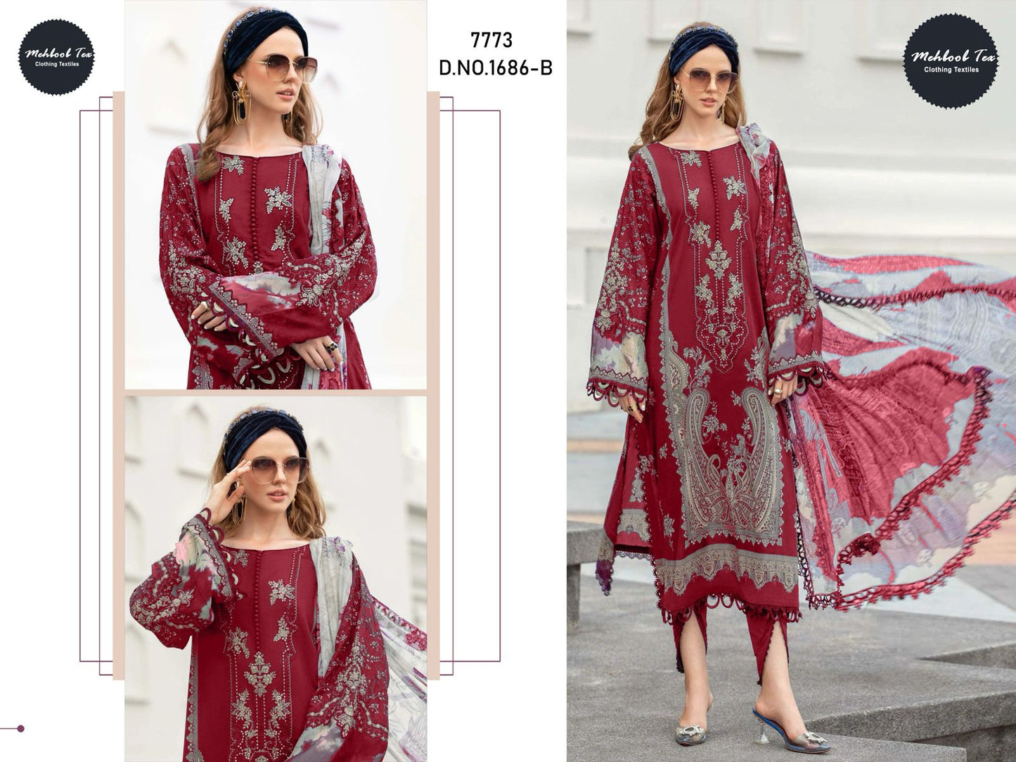 1686-B Mehboob Tex Printed Pakistani Patch Suits