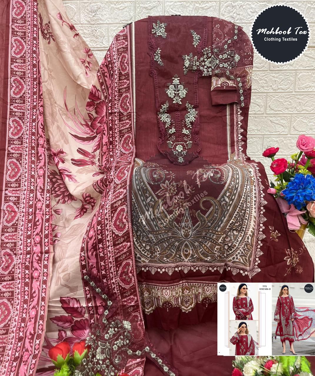 1686-B Mehboob Tex Printed Pakistani Patch Suits