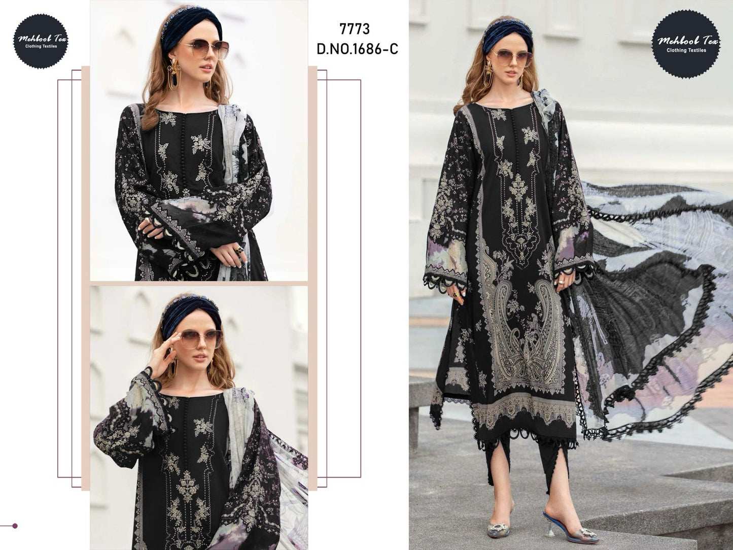 1686-C Mehboob Tex Printed Pakistani Patch Suits