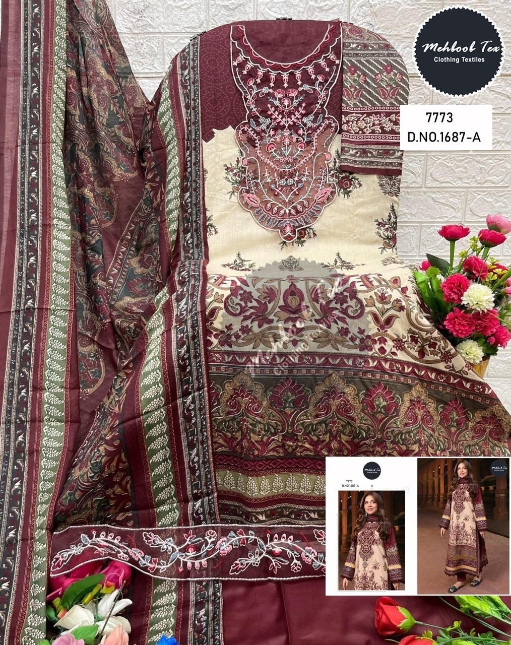 1687-A Mehboob Tex Printed Pakistani Patch Suits