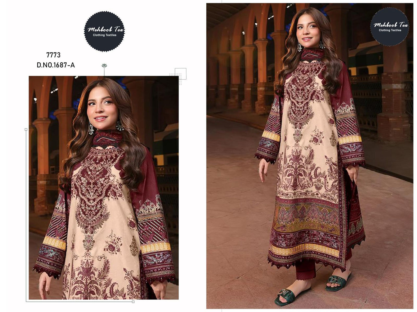 1687-A Mehboob Tex Printed Pakistani Patch Suits