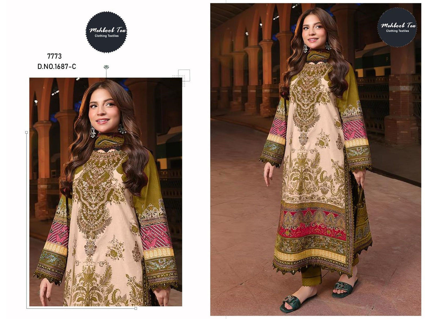 1687-C Mehboob Tex Printed Pakistani Patch Suits
