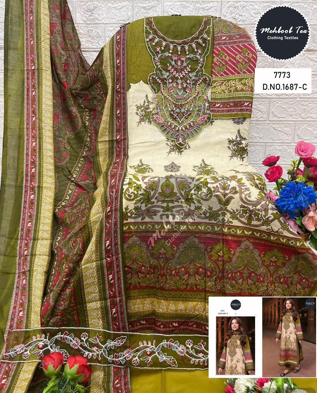 1687-C Mehboob Tex Printed Pakistani Patch Suits