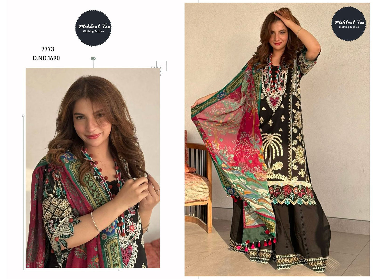 1690 Black Mehboob Tex Embroidery Pakistani Salwar Suits