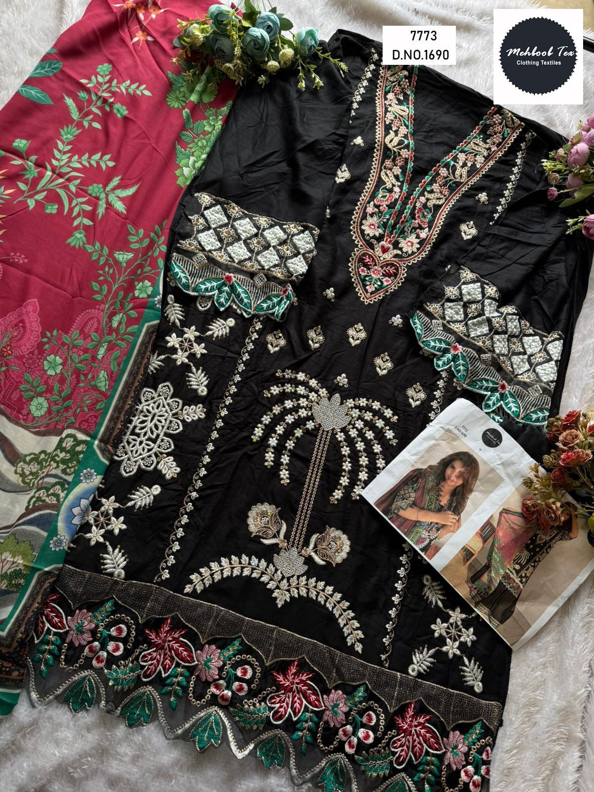 1690 Black Mehboob Tex Embroidery Pakistani Salwar Suits
