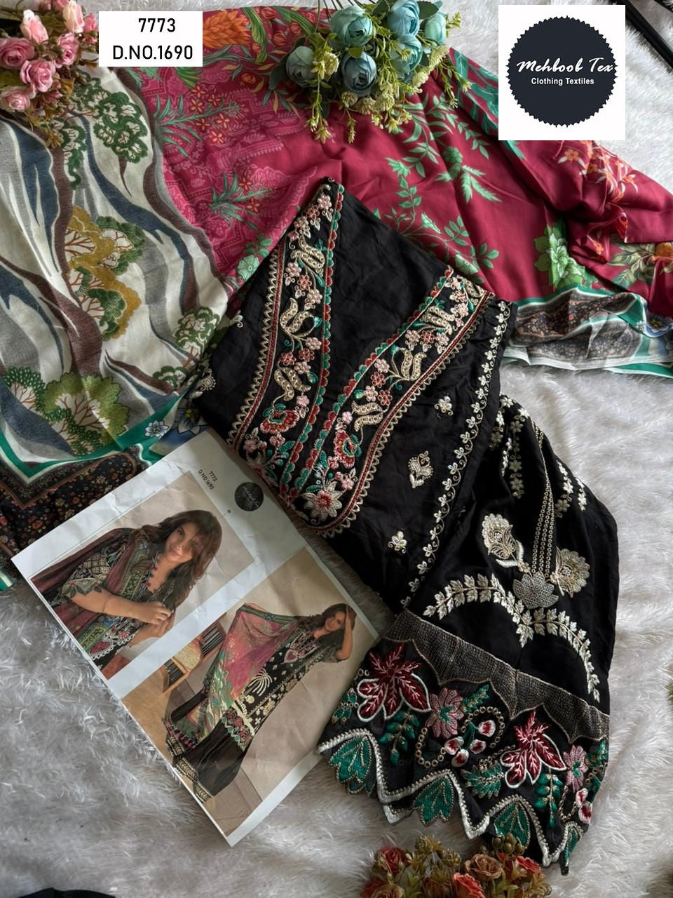 1690 Black Mehboob Tex Embroidery Pakistani Salwar Suits