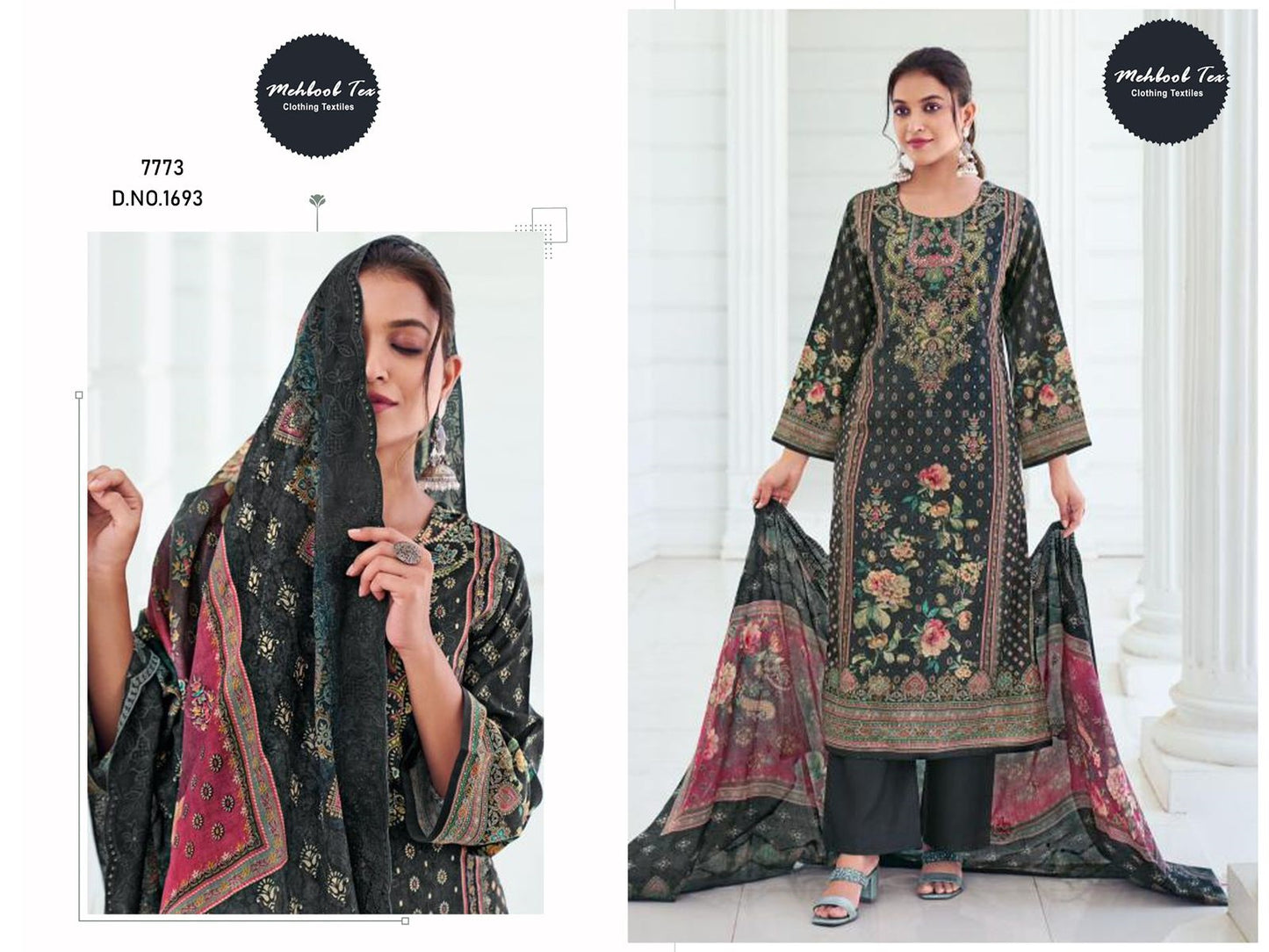 1693 Black Mehboob Tex Printed Karachi Unstitched Suits