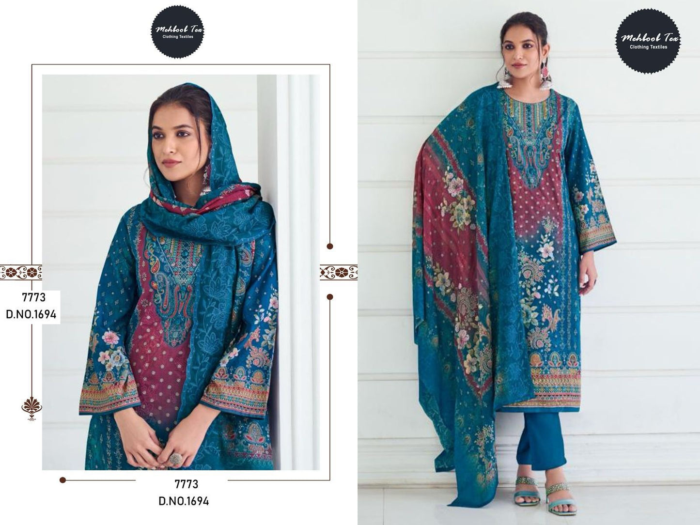 1694 Blue Mehboob Tex Printed Karachi Unstitched Suits