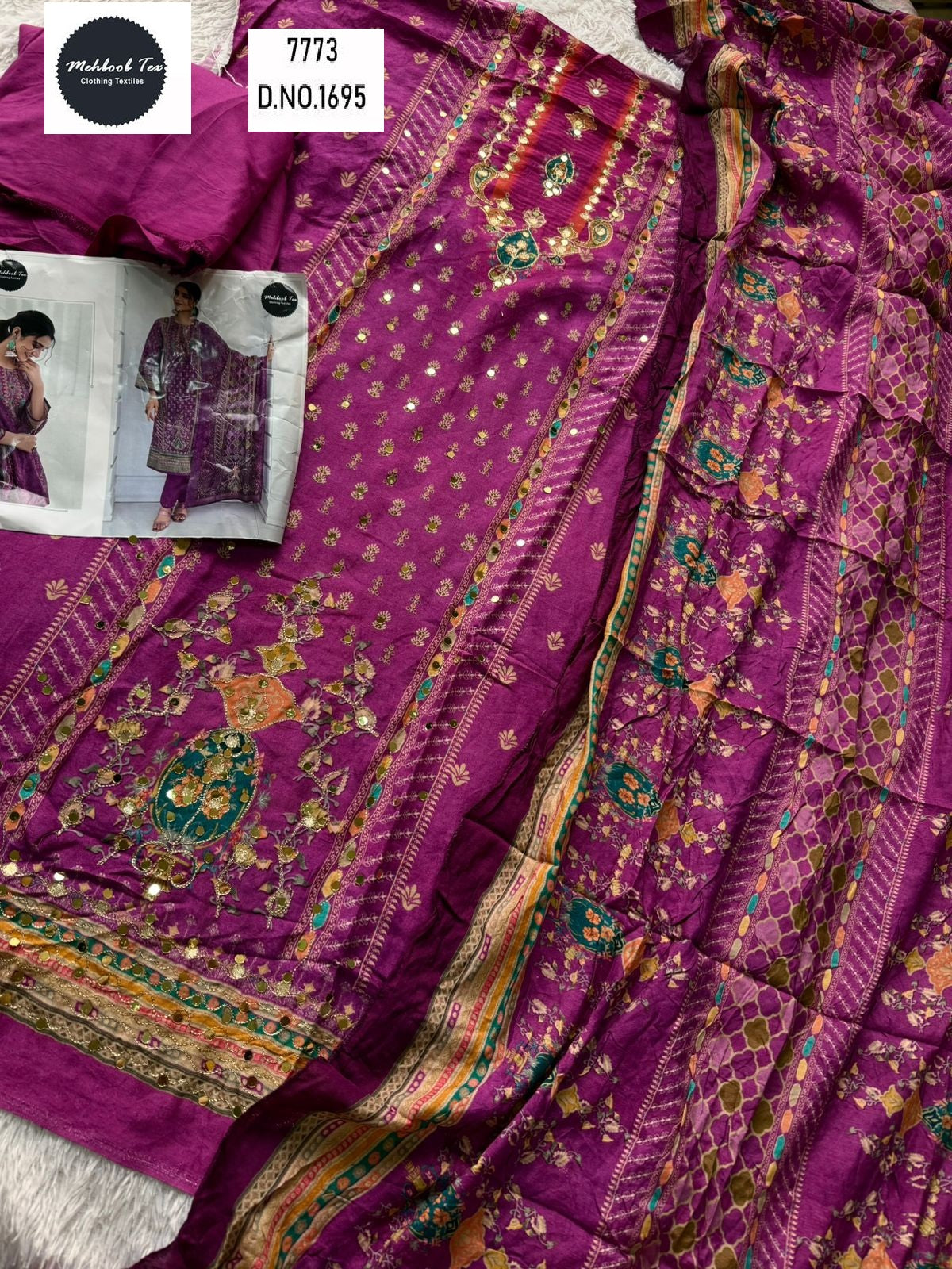 1695 Mehboob Tex Viscose Karachi Unstitched Suits