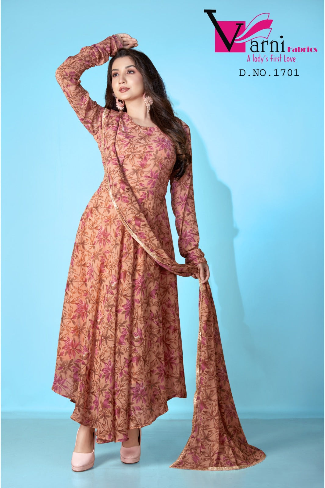 1701 Zeeya Lashkara Varni Fabrics Georgette Gown Dupatta Set