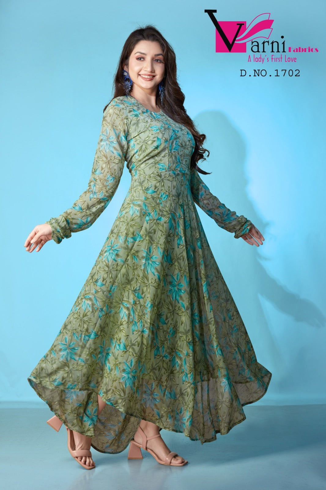 1702 Zeeya Lashkara Varni Fabrics Georgette Gown Dupatta Set