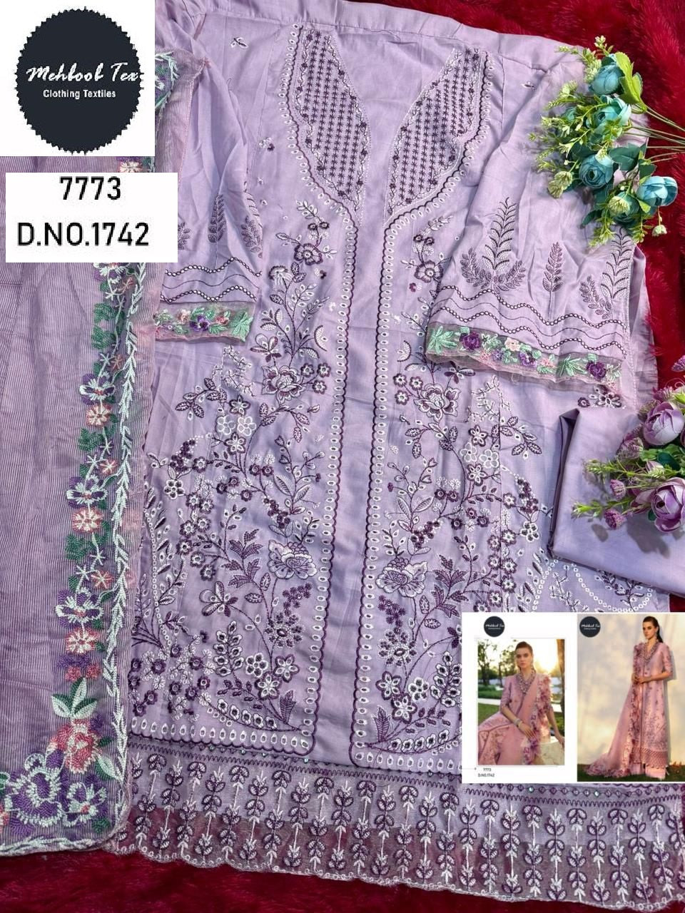 1742 Mehboob Tex Embroidery Pakistani Salwar Suits