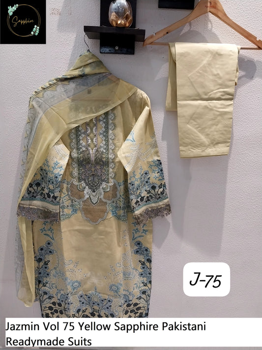 Jazmin Vol 75 Yellow Sapphire Pakistani Readymade Suits