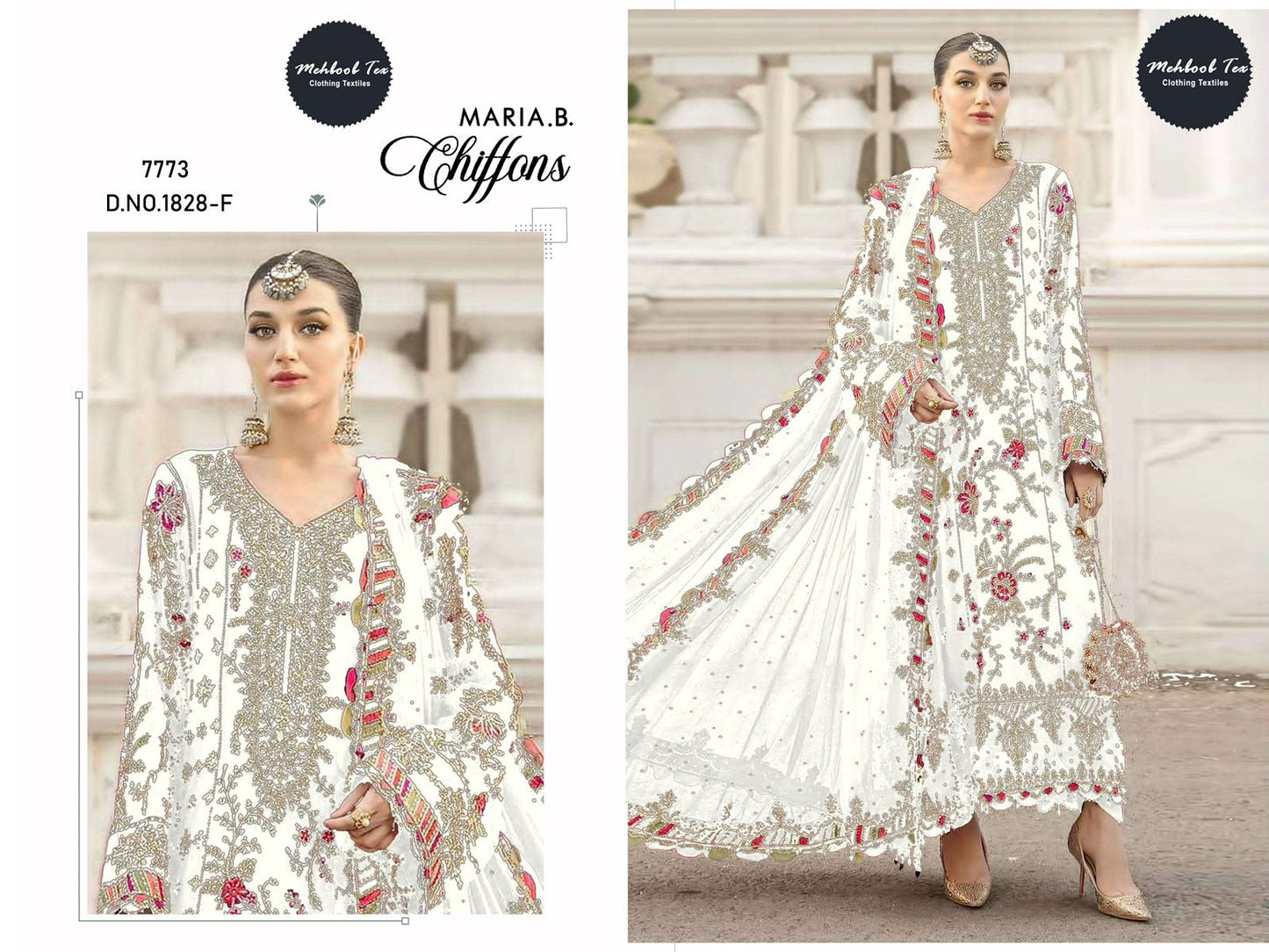 1828-F Maria B Chiffons Mehboob Tex Denting Pakistani Salwar Suits