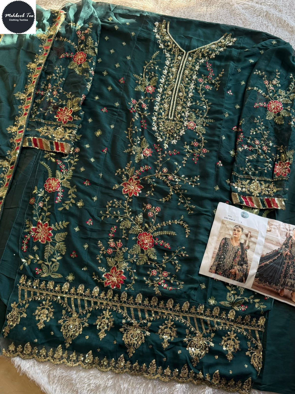 1828-H Maria B Chiffons Mehboob Tex Denting Pakistani Salwar Suits