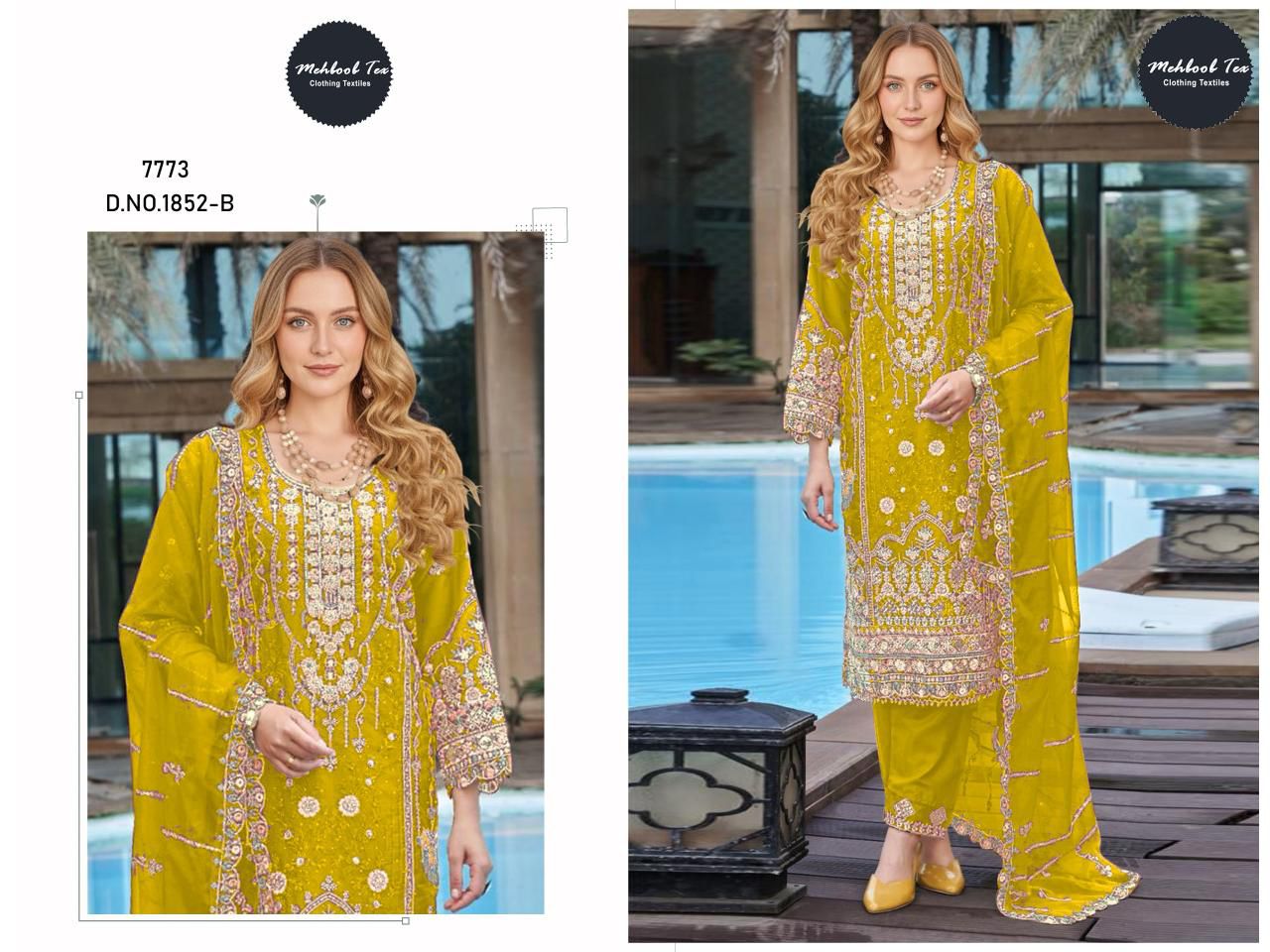 1852-B Mehboob Tex Denting Chiffon Pakistani Salwar Suits