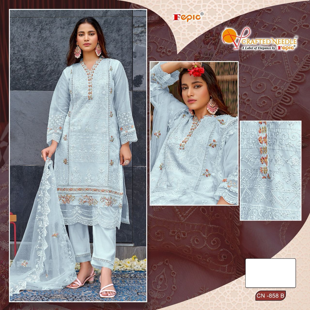 858B Crafted Needle Pakistani Readymade Suits