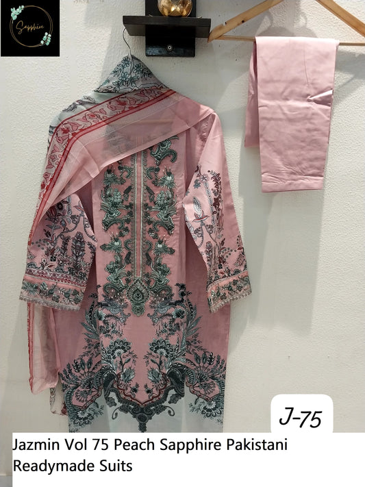 Jazmin Vol 75 Peach Sapphire Pakistani Readymade Suits